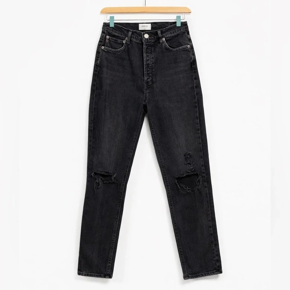 AGOLDE Nico High Rise Slim Straight Jeans Washed Black‎ Distressed Button Fly 29
